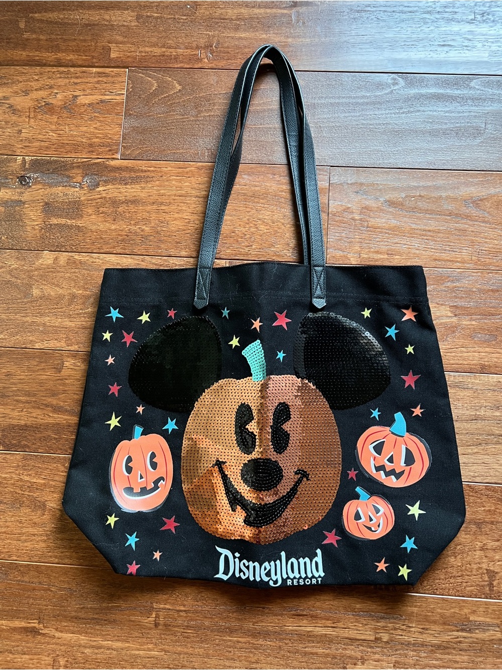 Disney Parks WDW Mickey Mouse Halloween Canvas Tote Treat Bag Pumpkin Sequins